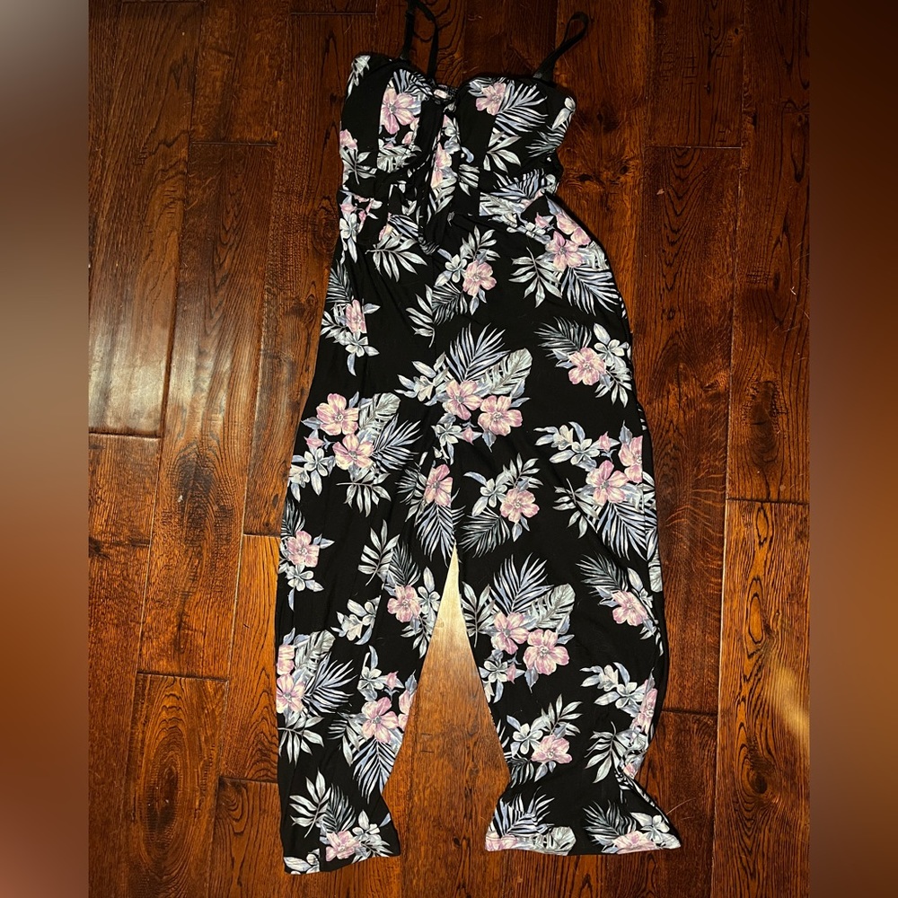 Black flowered jump suit